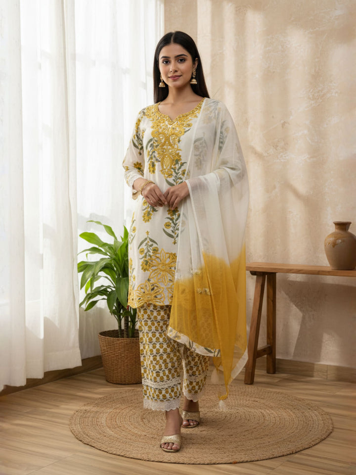 White and yellow suit with farshi salwar