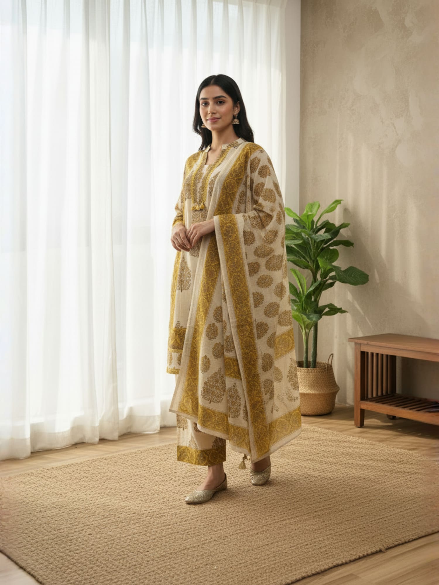 Yellow pakistani three piece suit