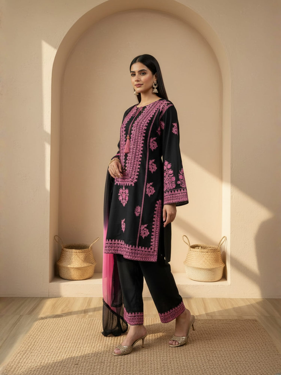 Pink and Black Pakistani three piece set