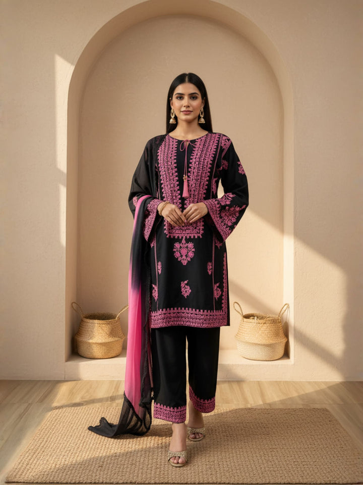 Pink and Black Pakistani three piece set