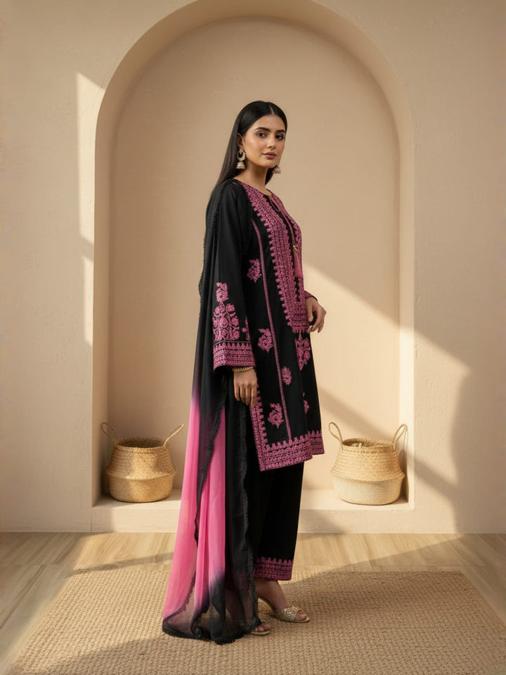 Pink and Black Pakistani three piece set