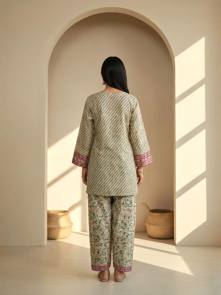 Farsi salwar green and pink Co-ord