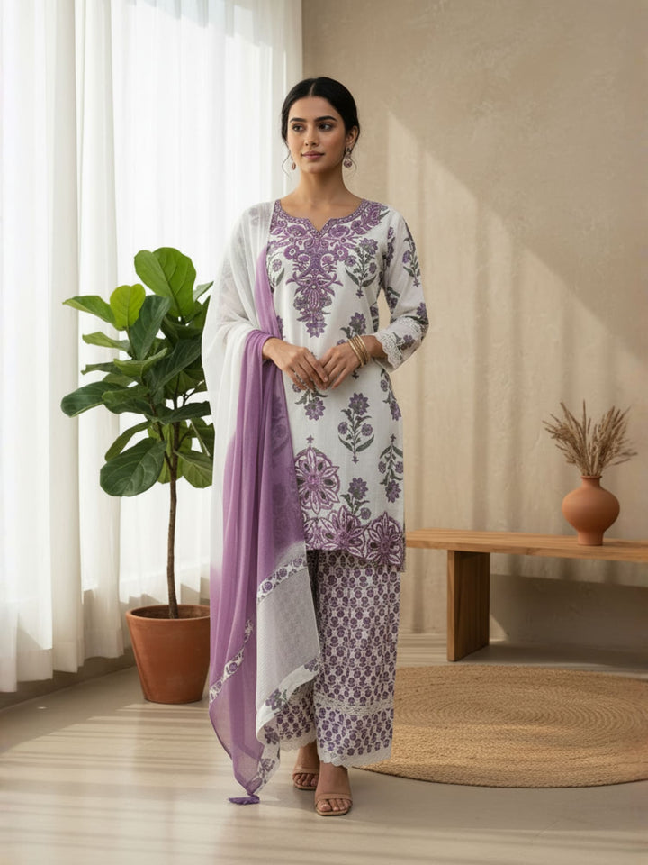White and lavender suit with farshi salwar