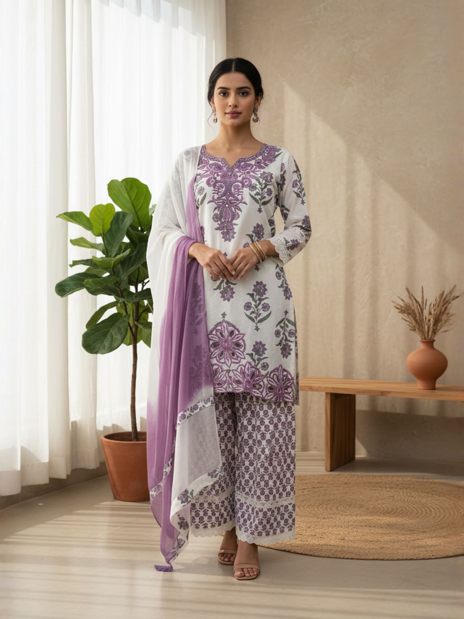 White and lavender suit with farshi salwar