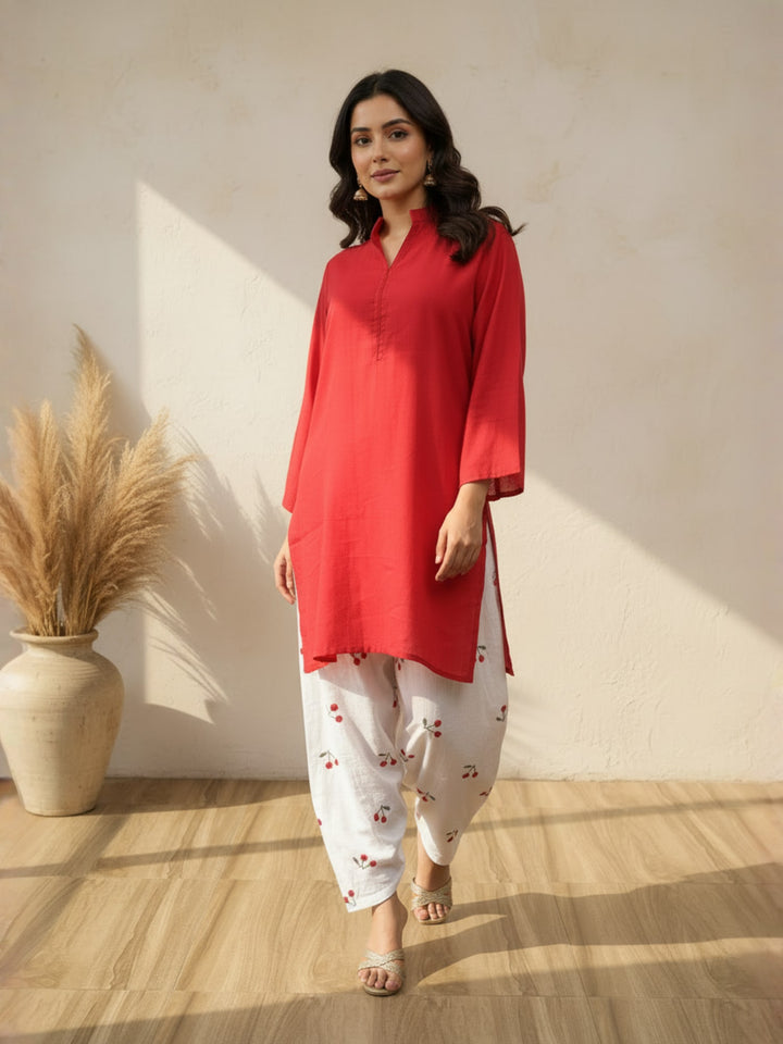 Red Cherry Farsi salwar Co-ord