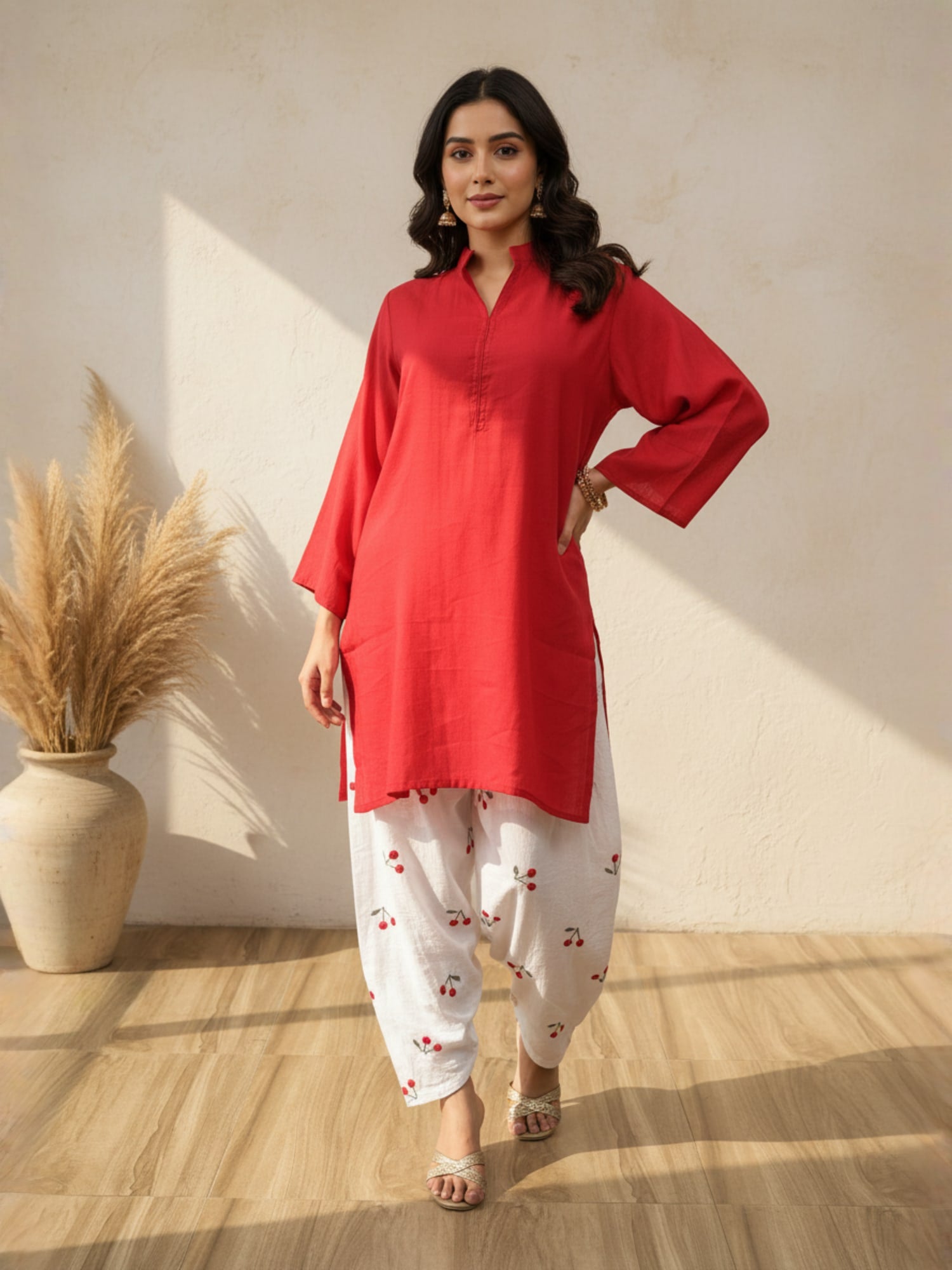 Red Cherry Farsi salwar Co-ord