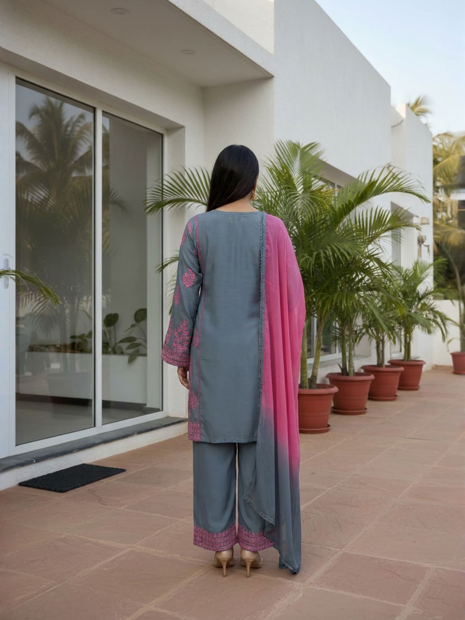 Pink and Blue Pakistani three piece set