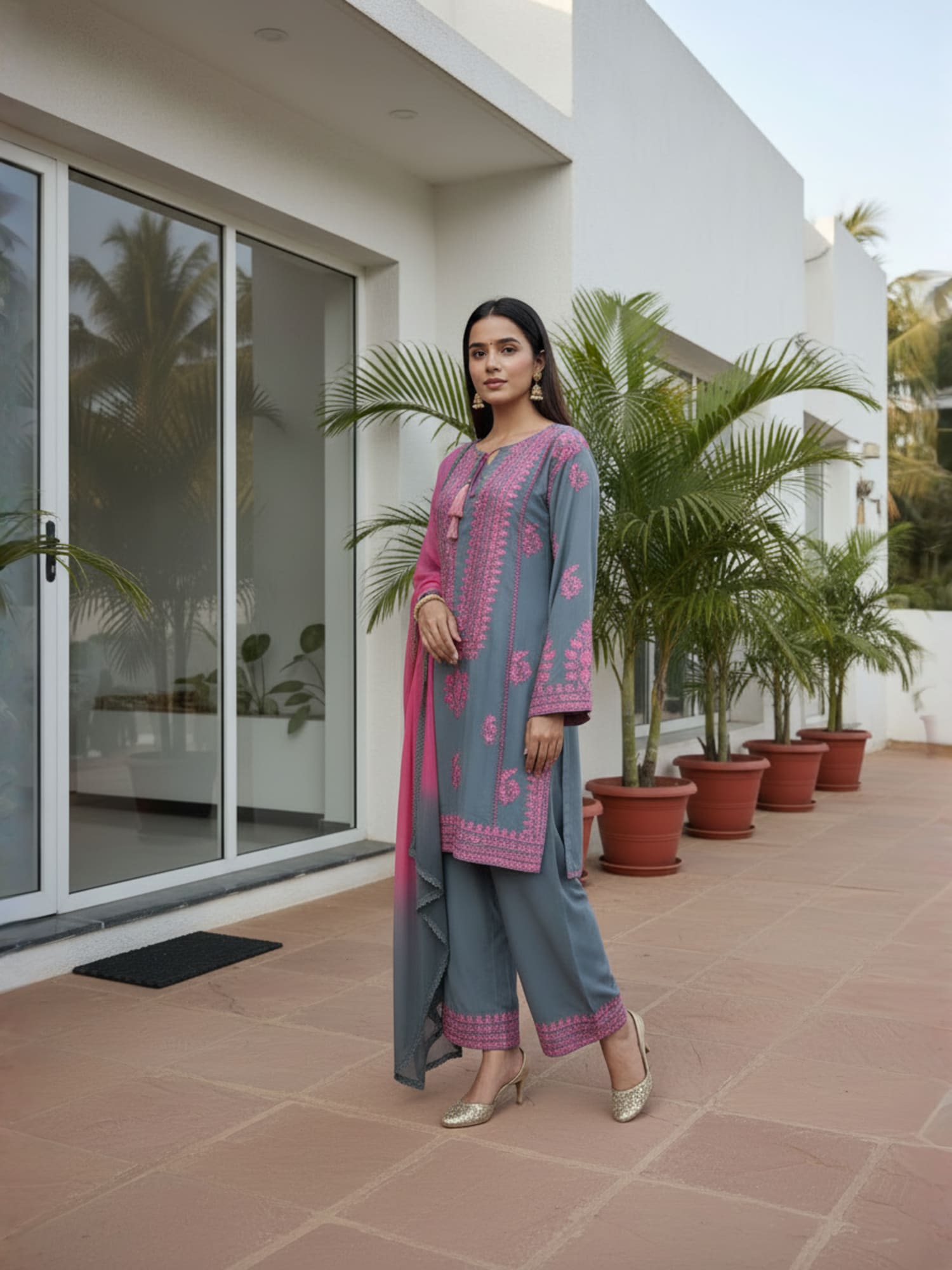 Pink and Blue Pakistani three piece set