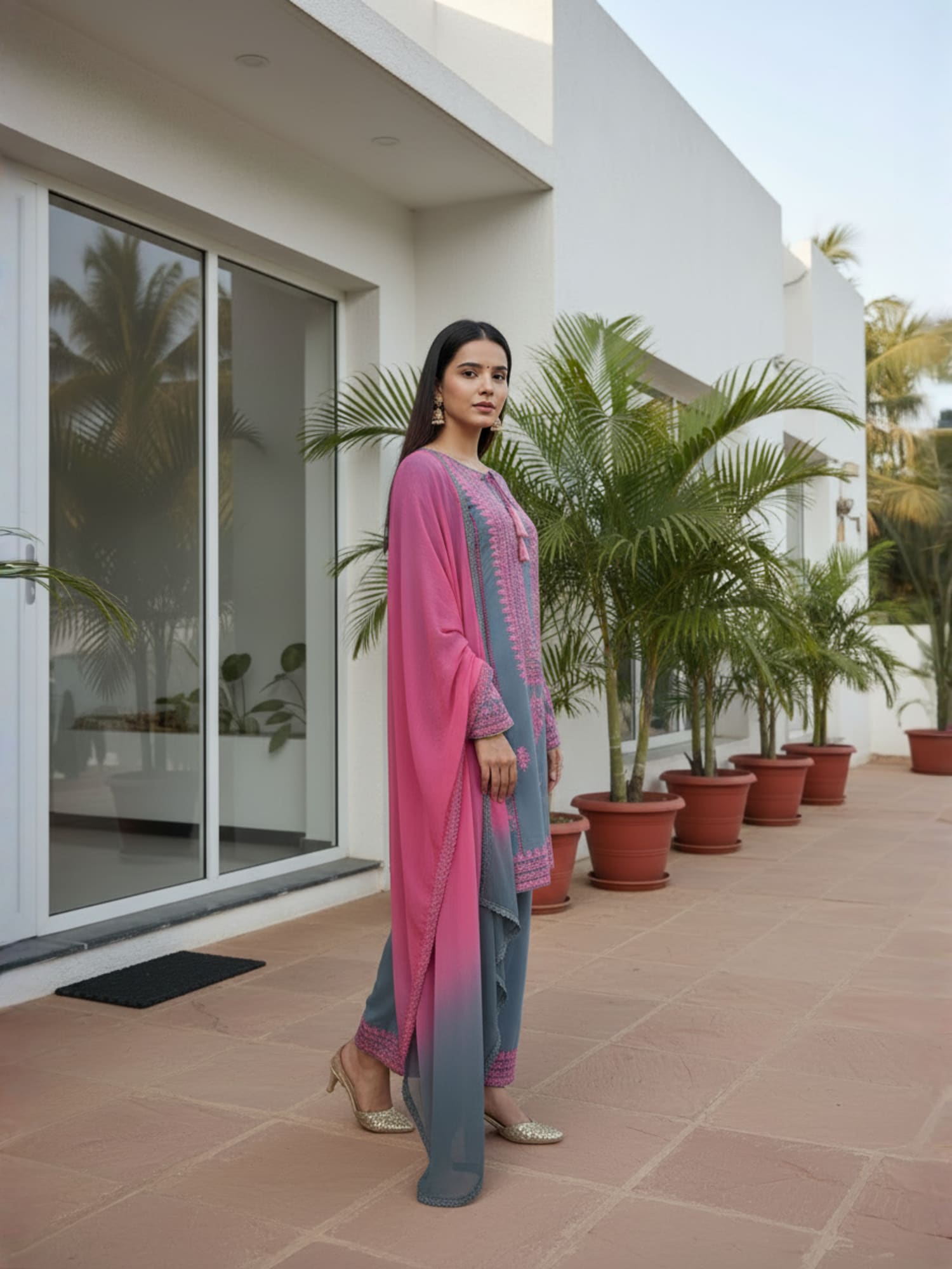 Pink and Blue Pakistani three piece set