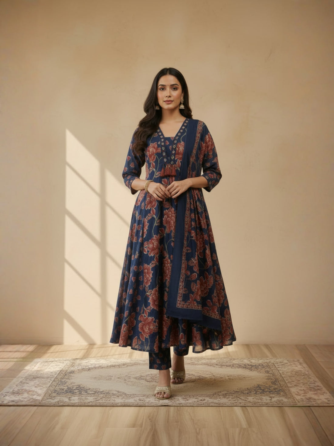 Blue and red floral printed suit