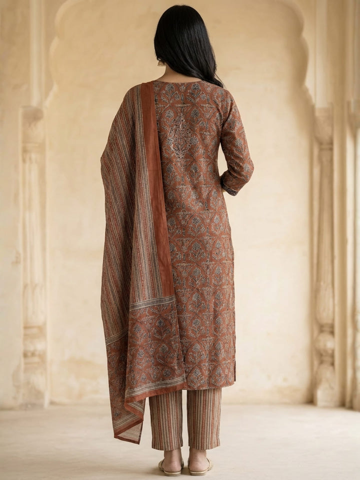 Rust ajrak printed suit