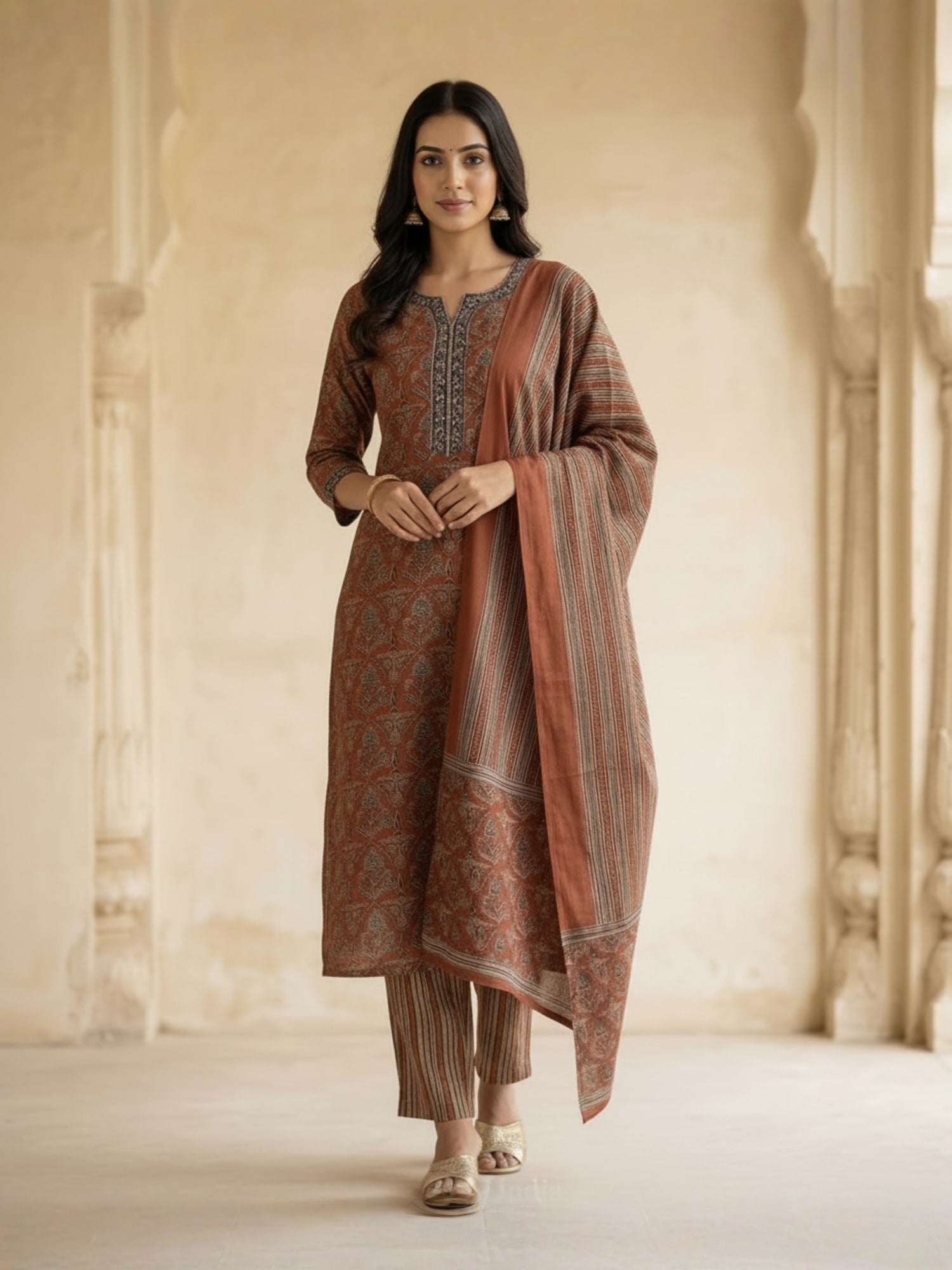 Rust ajrak printed suit