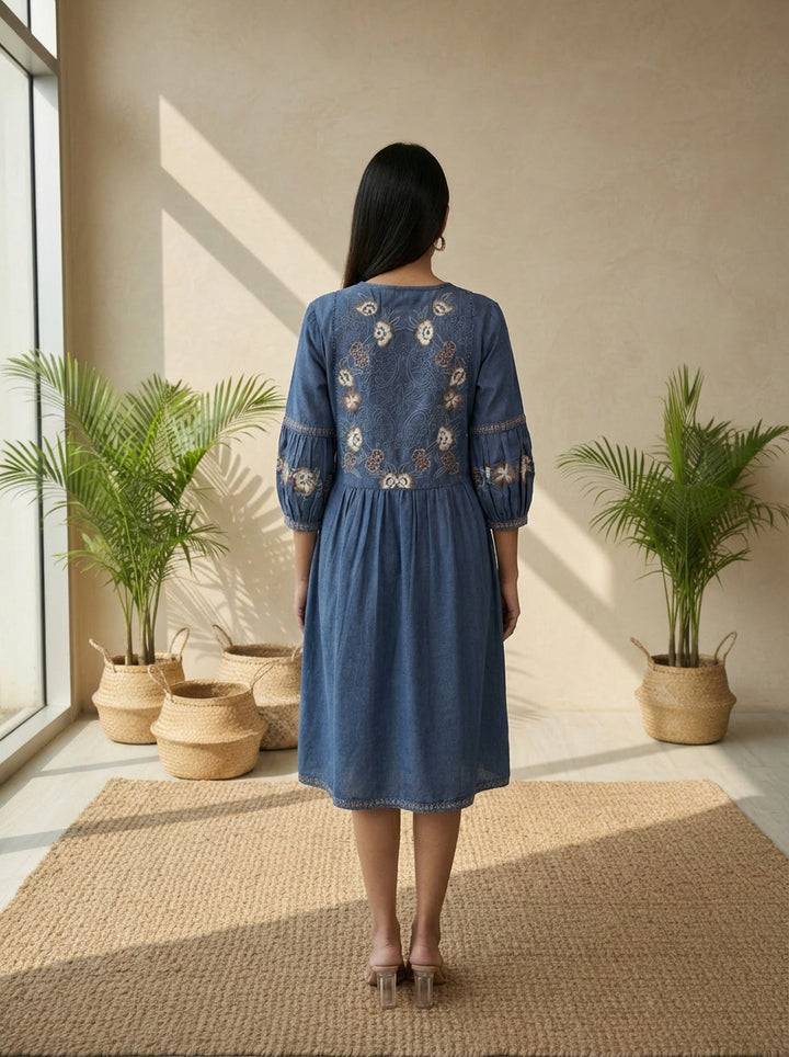 Blue Tunic bohemian embroidery