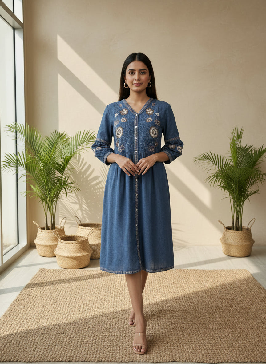 Blue Tunic bohemian embroidery