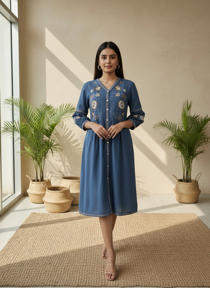 Blue Tunic bohemian embroidery