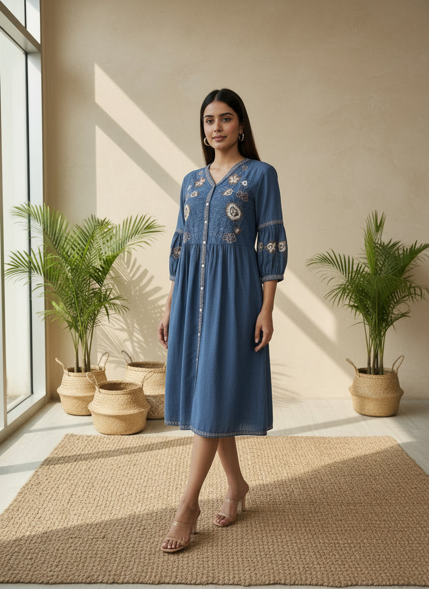 Blue Tunic bohemian embroidery
