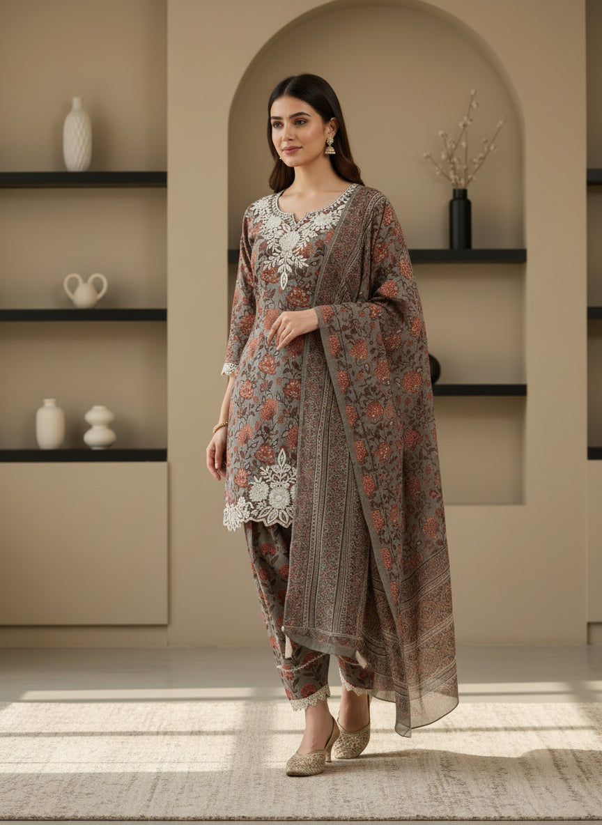 Grey suit with farshi salwar