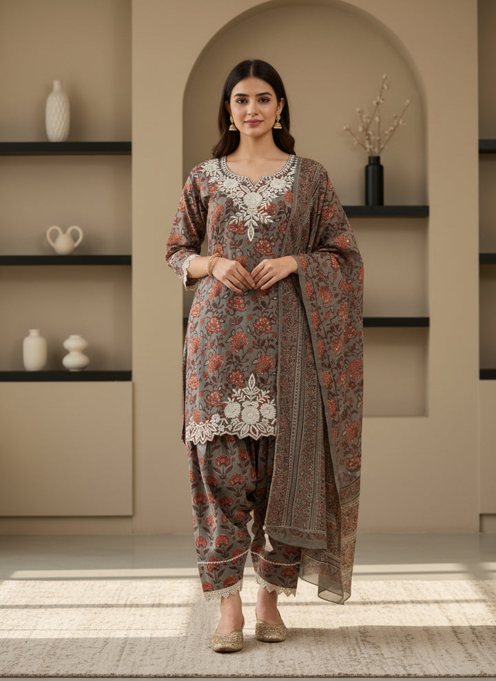 Grey suit with farshi salwar