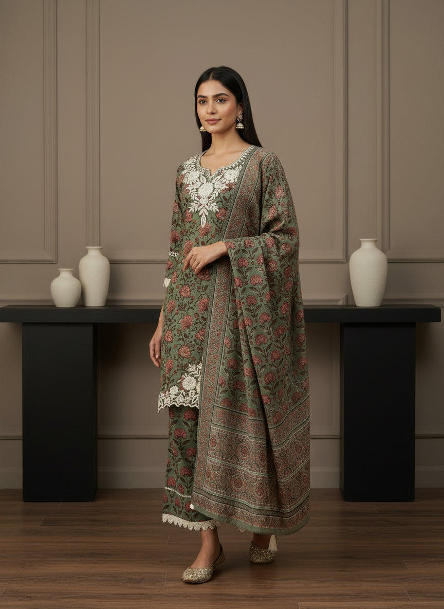 Green suit with farshi salwar