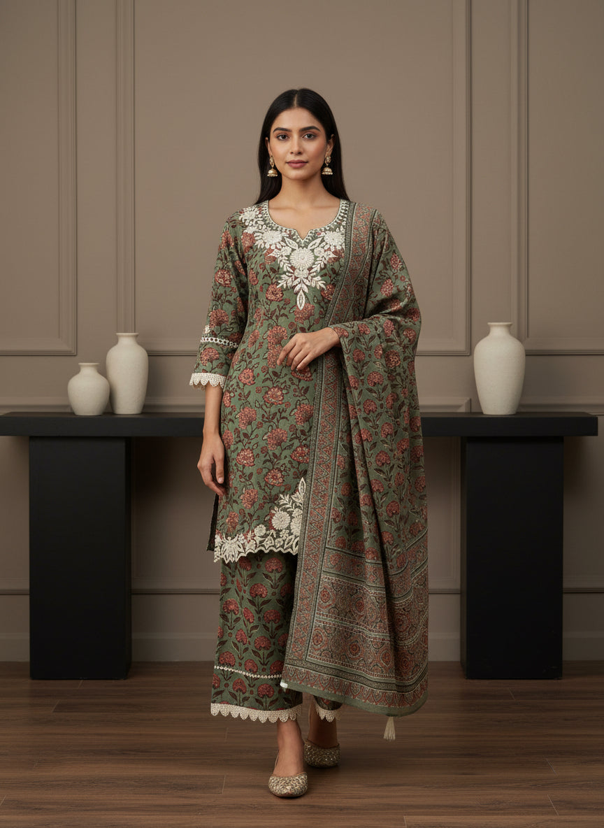 Green suit with farshi salwar
