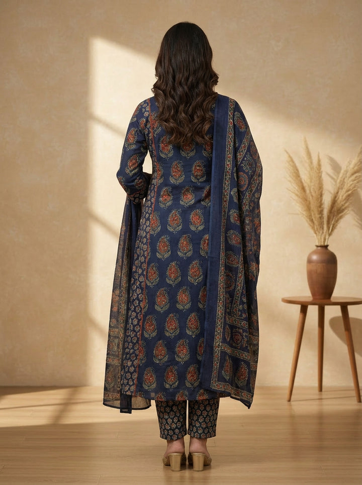 Red and blue ajrak printed suit