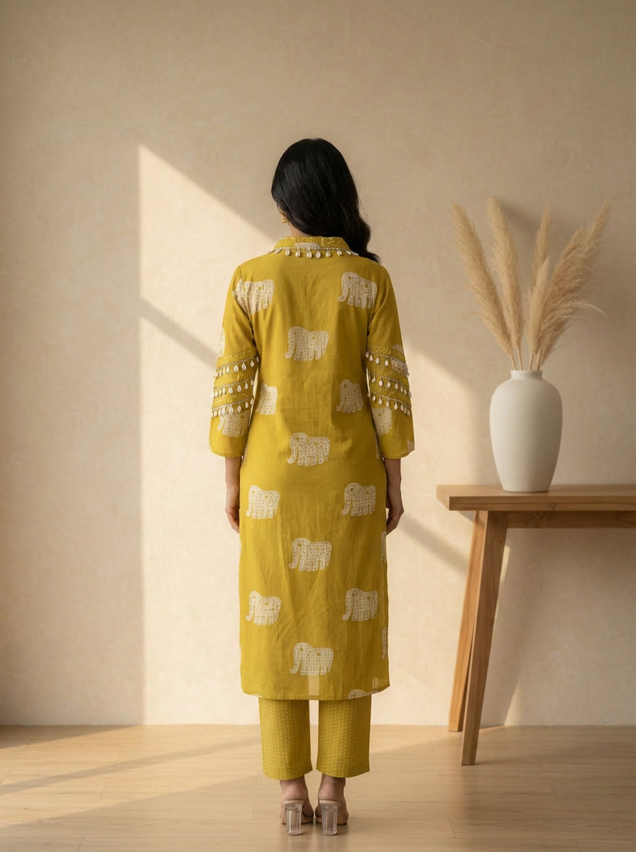 Yellow elephant print co ord set