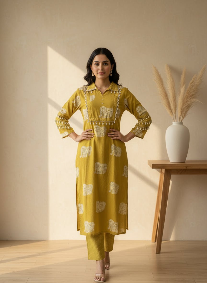 Yellow elephant print co ord set