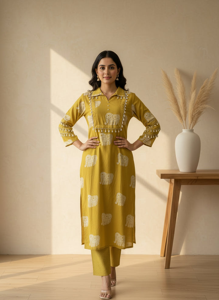 Yellow elephant print co ord set