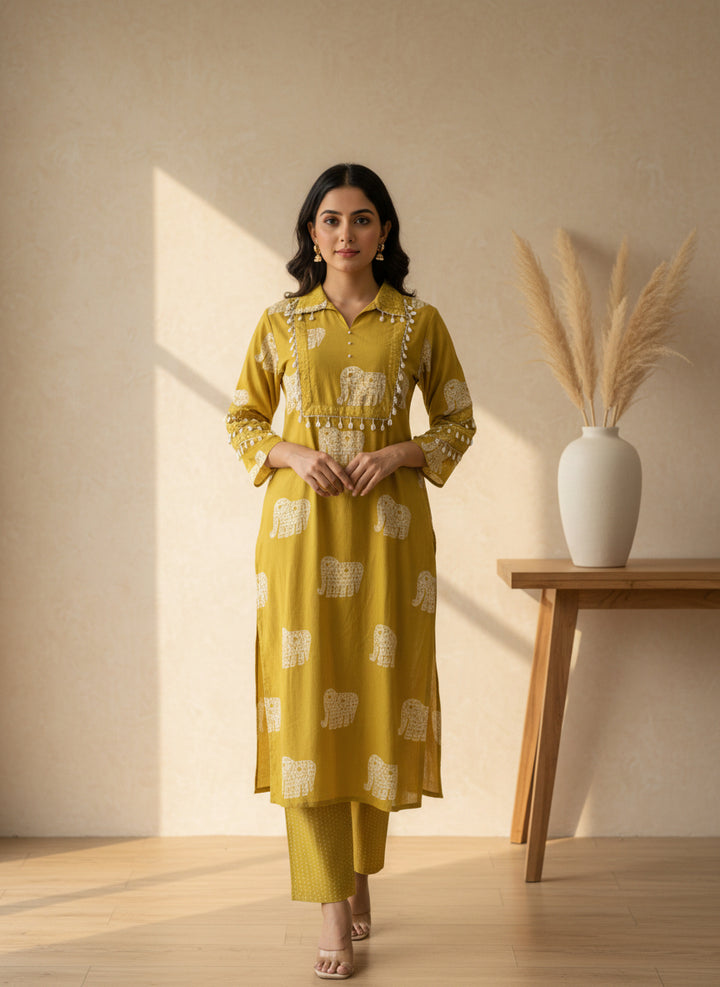 Yellow elephant print co ord set