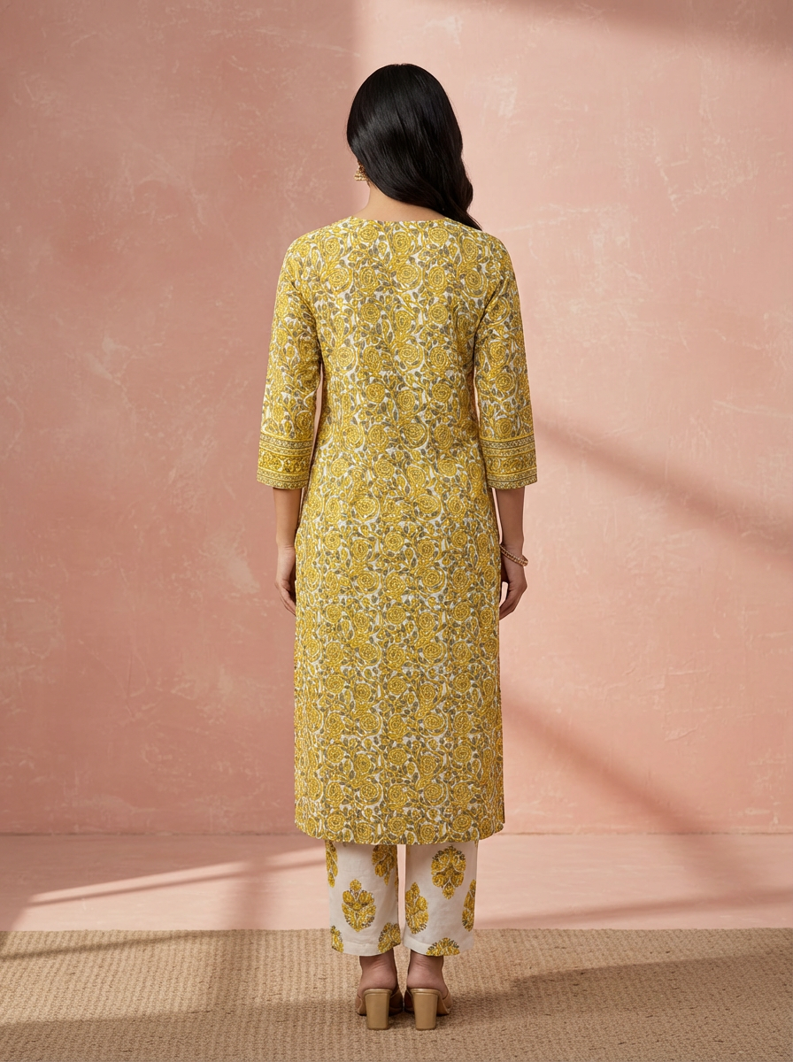 Yellow and white ajrak suit tessels
