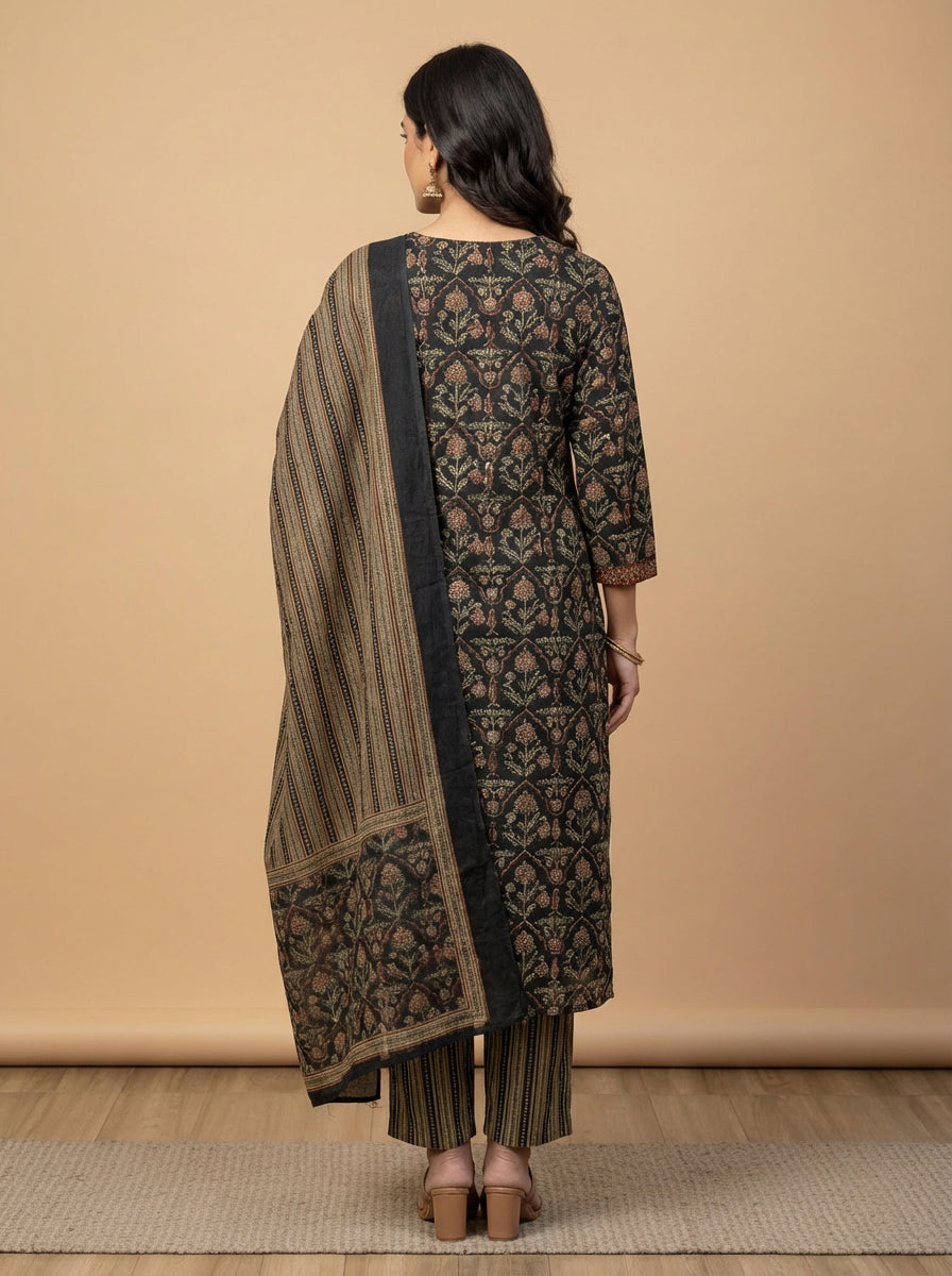 Black ajrak printed suit