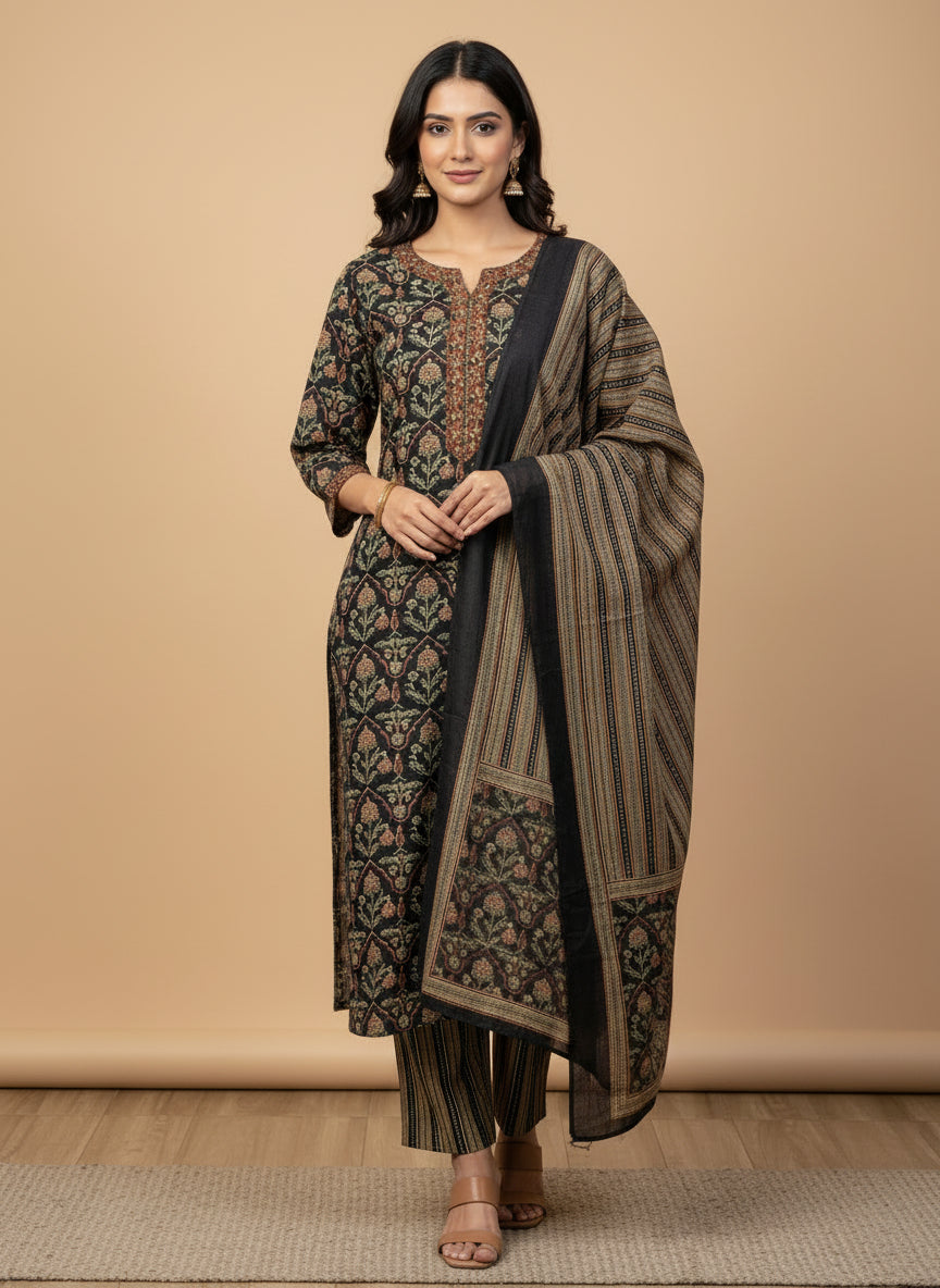 Black ajrak printed suit