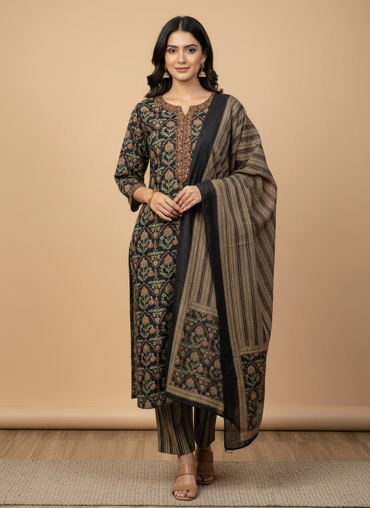 Black ajrak printed suit
