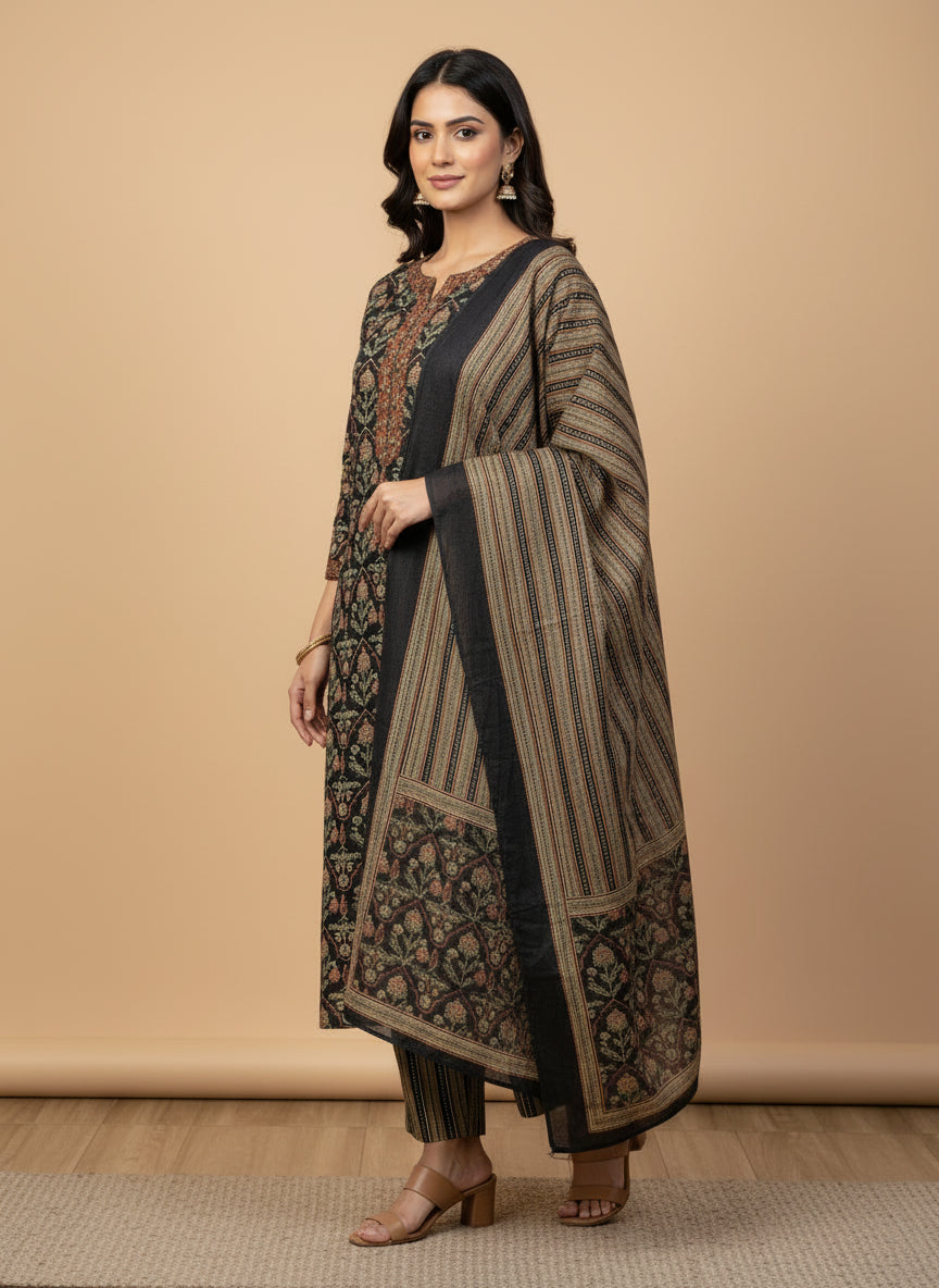 Black ajrak printed suit