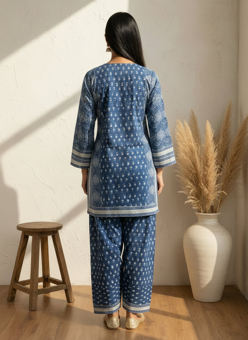 Blue printed farsi salwar co ord set