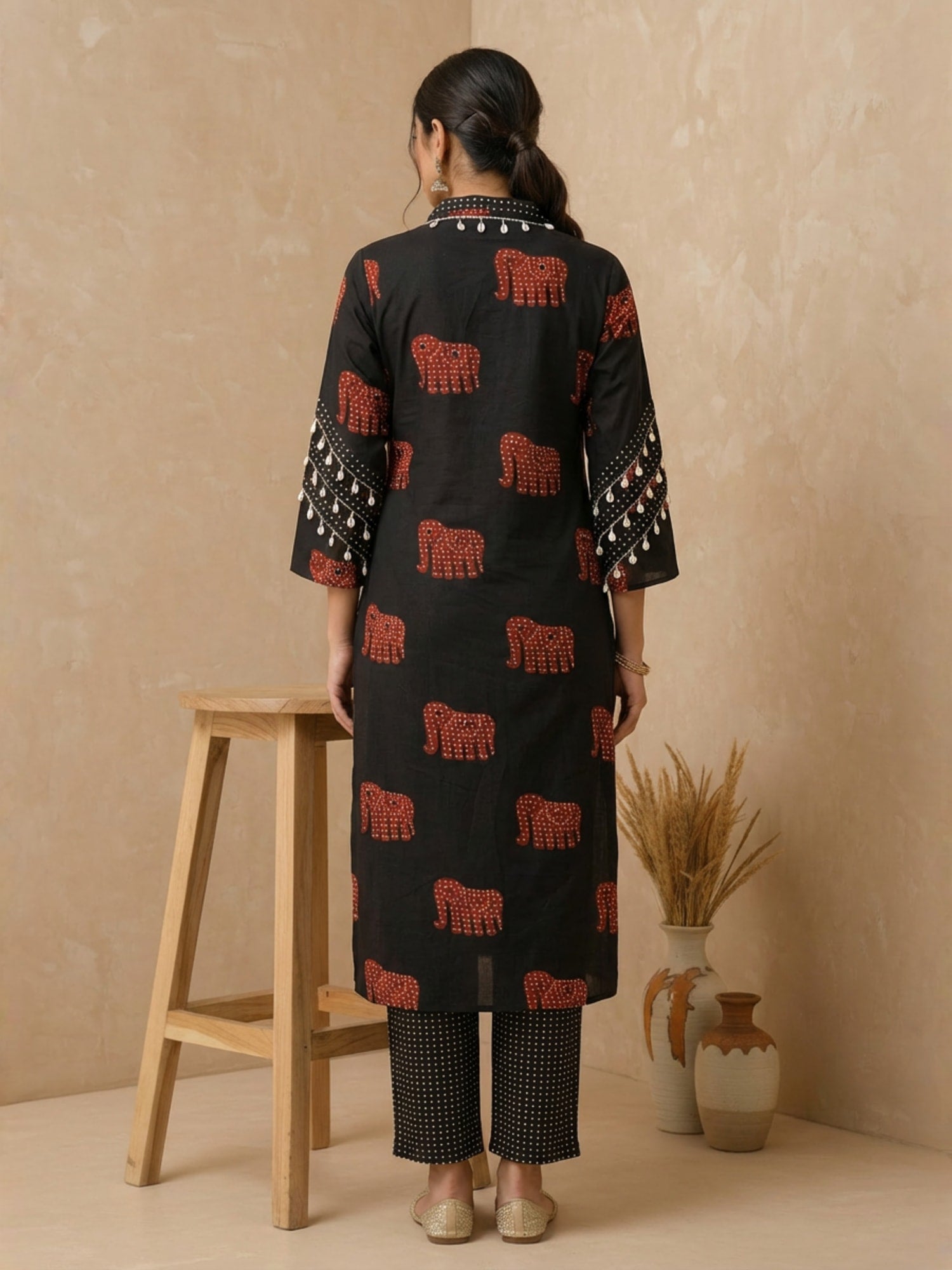 Black elephant print co ord set