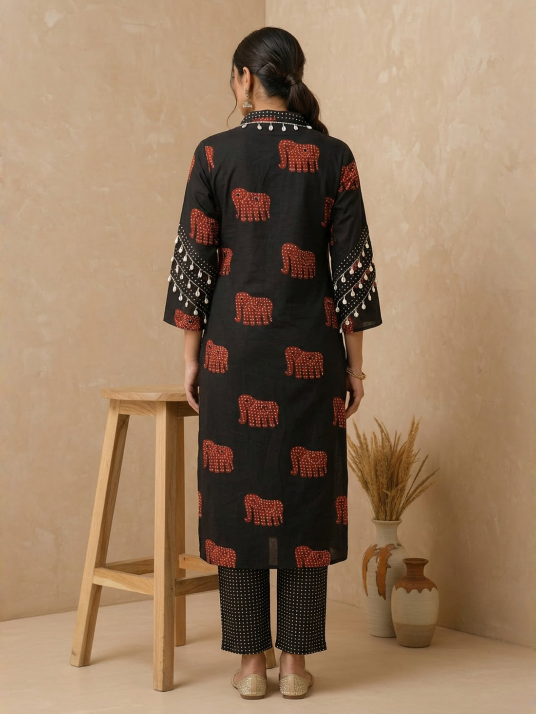 Black elephant print co ord set