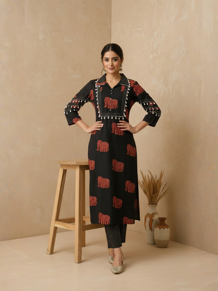 Black elephant print co ord set