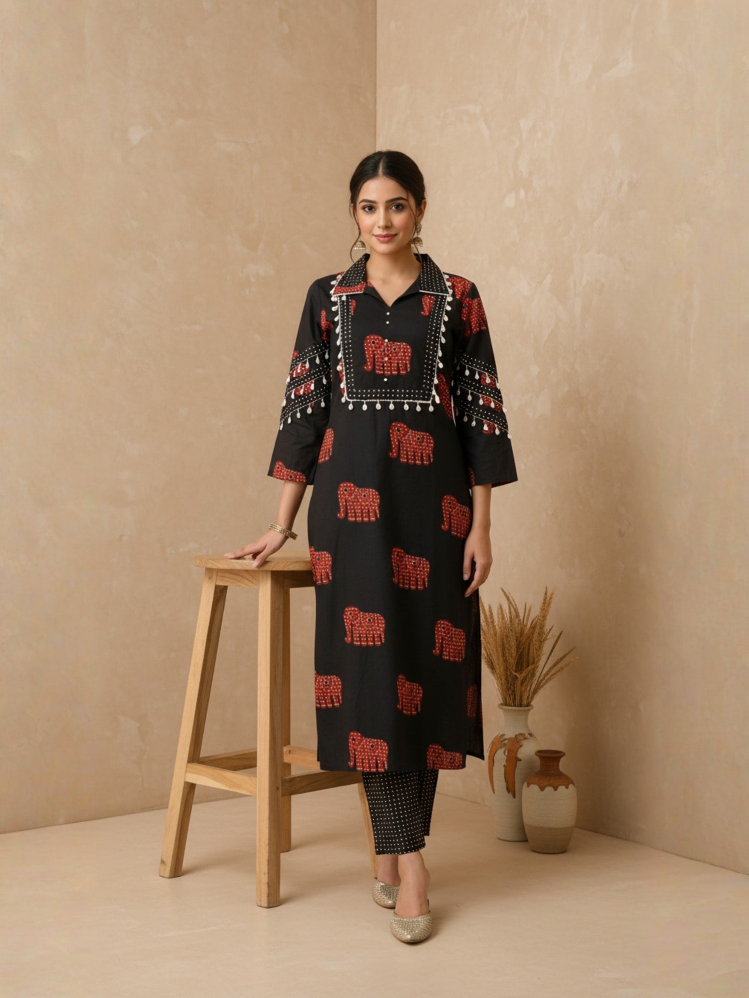 Black elephant print co ord set