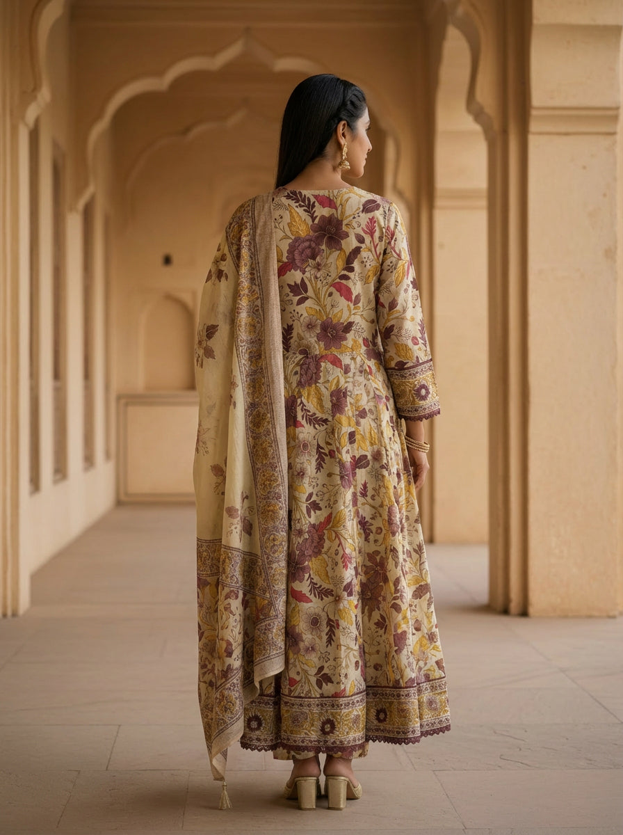 Purple and beige floral anarkali