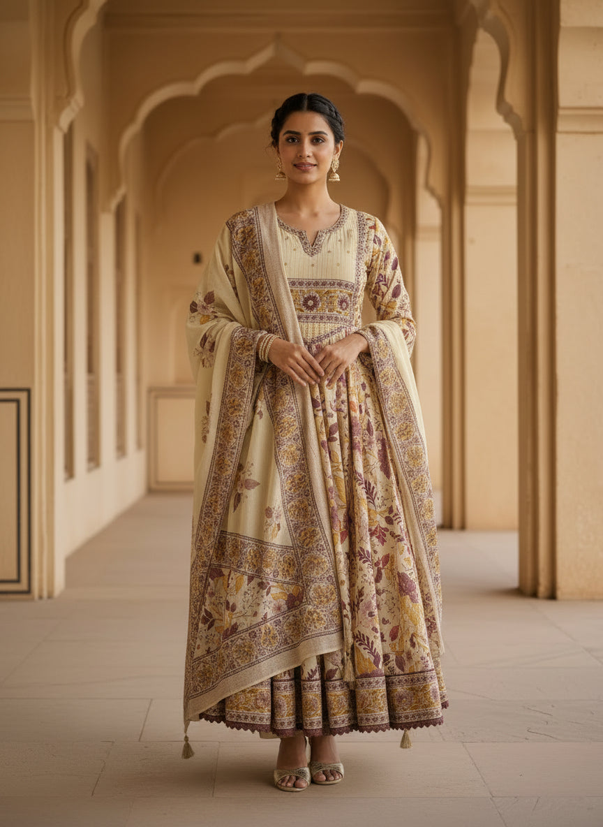 Purple and beige floral anarkali