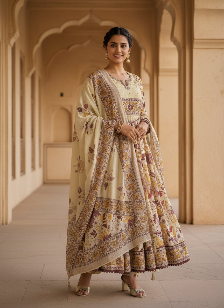 Purple and beige floral anarkali