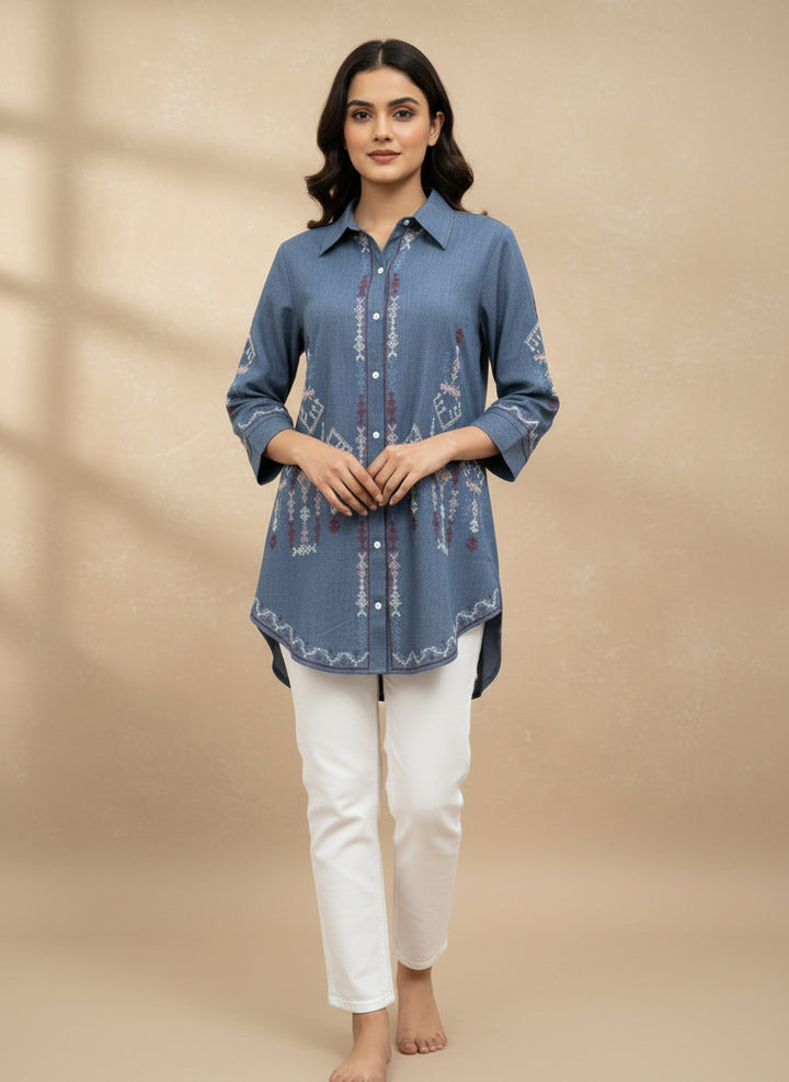 Cotton shirt geometric bohemian embroidery
