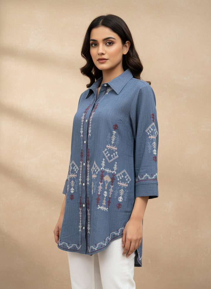 Cotton shirt geometric bohemian embroidery