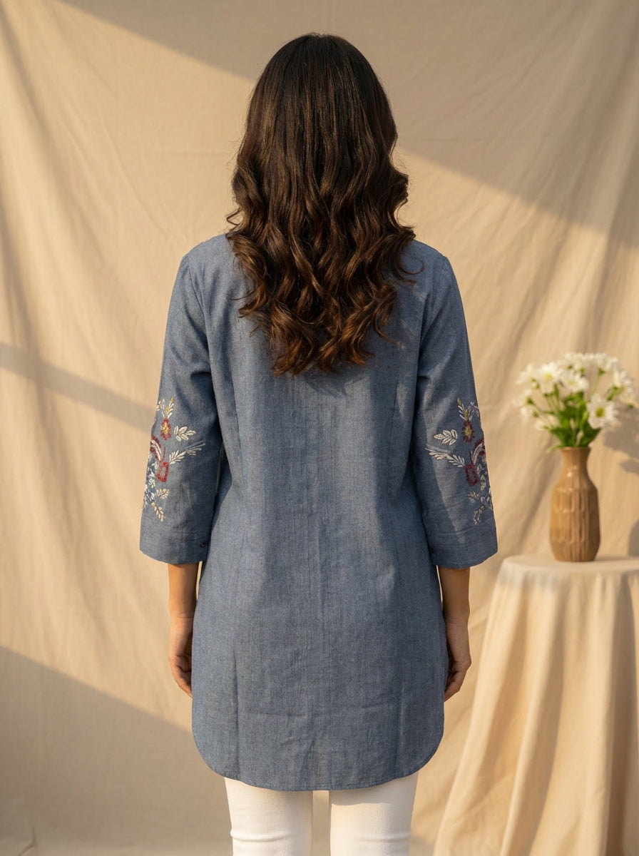 Cotton shirt floral bohemian embroidery