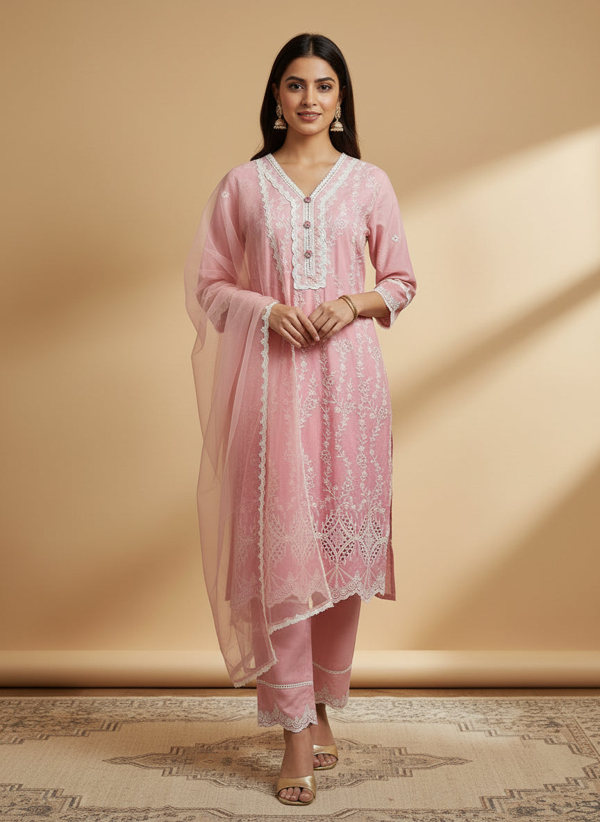 Pink ombre three piece suit