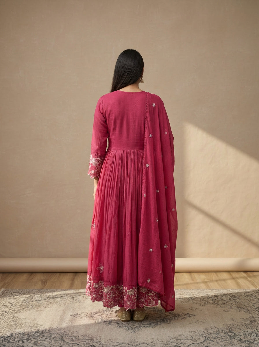 Pink embroidered anarkali