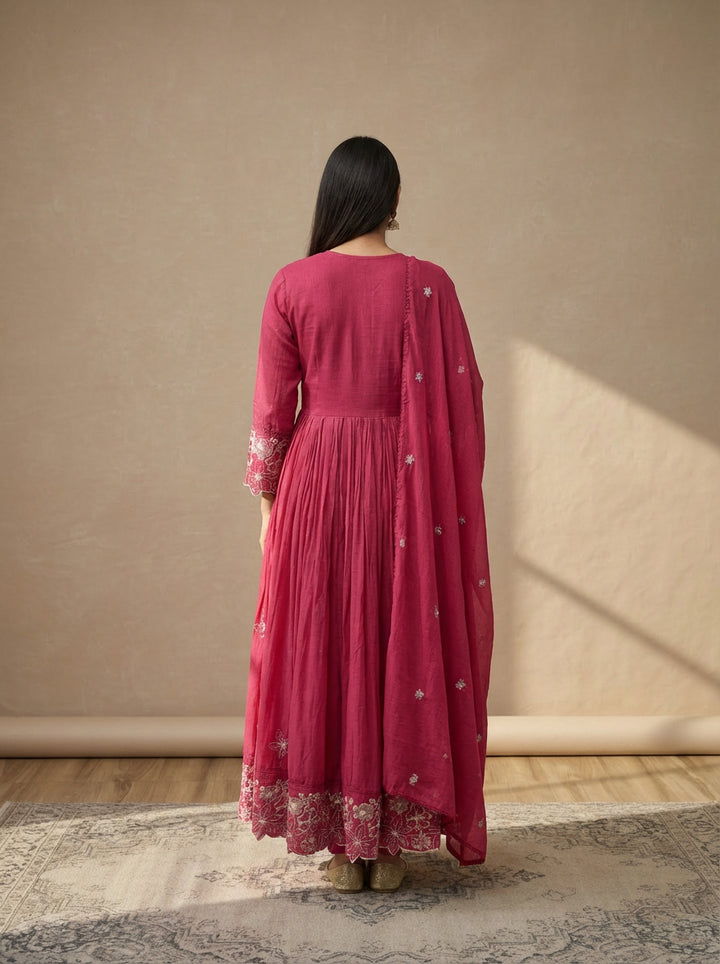 Pink embroidered anarkali