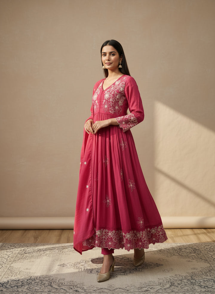 Pink embroidered anarkali