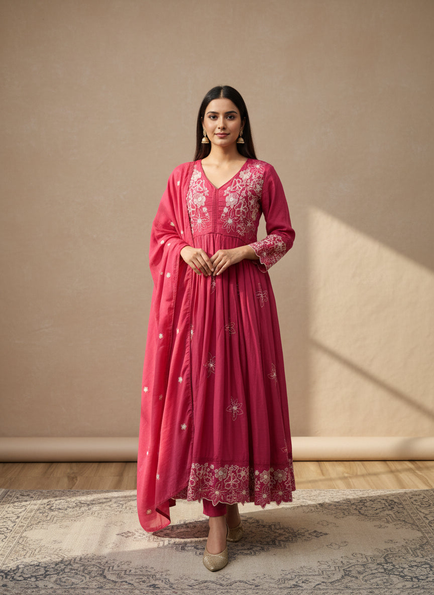 Pink embroidered anarkali